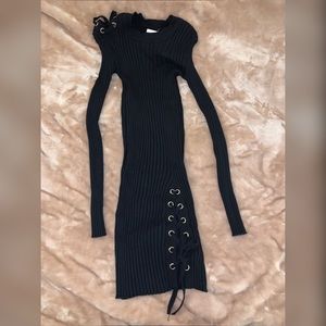 Zaful Black Ribbed Sweater Bodycon Midi Dress
